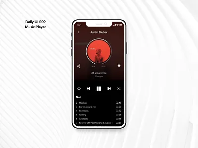 Daily UI 009 - Music Player app black dailyui dailyui009 dailyuichallenge design music music app player song ui white youtube