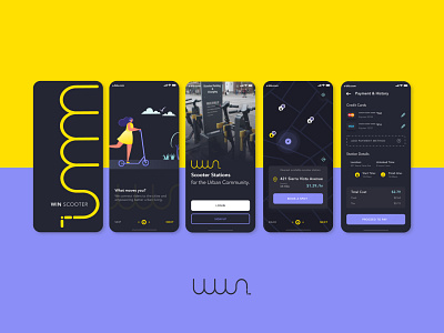 Mobile App WIN app brand identity concept development design logo mobile scooter sketch ui