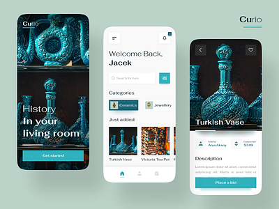 Curio - Antique Auction App adobexd antique art auction bet betting ecommerce fine arts logo minimal minimal design mobile museum product design typography ui vintage