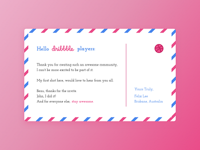 A letter for all players. card debut dribbble postcard