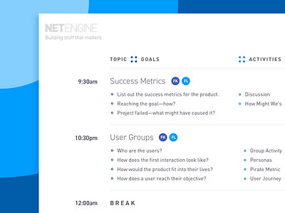 Workshop Agenda #1 agenda event list schedule timetable workshop