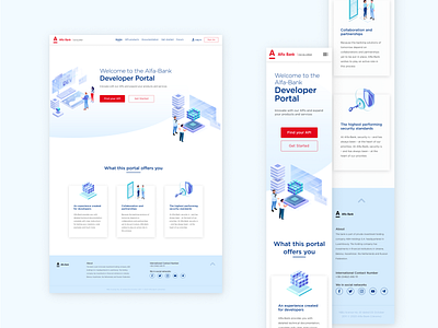 Developer Portal landing page alfa bank alfa bank ukraine api bank blue fintech illustration landing landingpage mobile open api red vector web