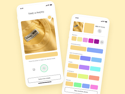 Color Picker App | Types of Harmony analogous app app ui clean color color picker complementary concept figma harmony ios iphone app mobile mobile app photo tetradic triadic ui design yellow