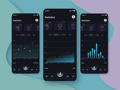 Statistic Section app dark dark app dark mode dark theme dark ui diagram diagrams gradient invision ios iphone x mobile mobile app mobile design mobile ui statistic ui ui design uiux