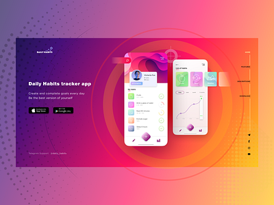 Daily Habits Tracker app buttle design gradient habits habits tracker hero landing mobile mobile app mobile app design orange purple red saturation tracker ui ui design vector yellow