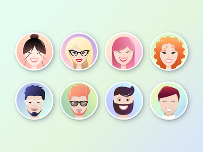 Set of avatars with smiling faces