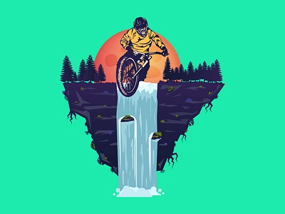 Droppin' in! downhill enduro flatearth flatland forest illustration moon mtb roots stickermule sun waterfall