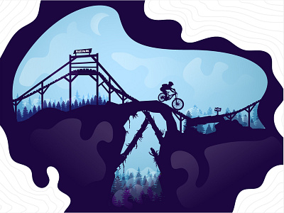 MTB bike park illustration bike clean cliff cloud curvy fun hillside illustration log minimal moon mountain mtb narly park purple scene send it sport trail