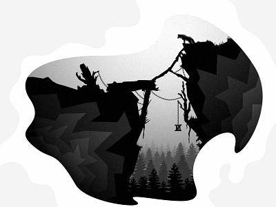 Nadir black cage chain cliff dark depression design edgy forest illustration limbo mountain nadir night pine sad smooth vector white wolf