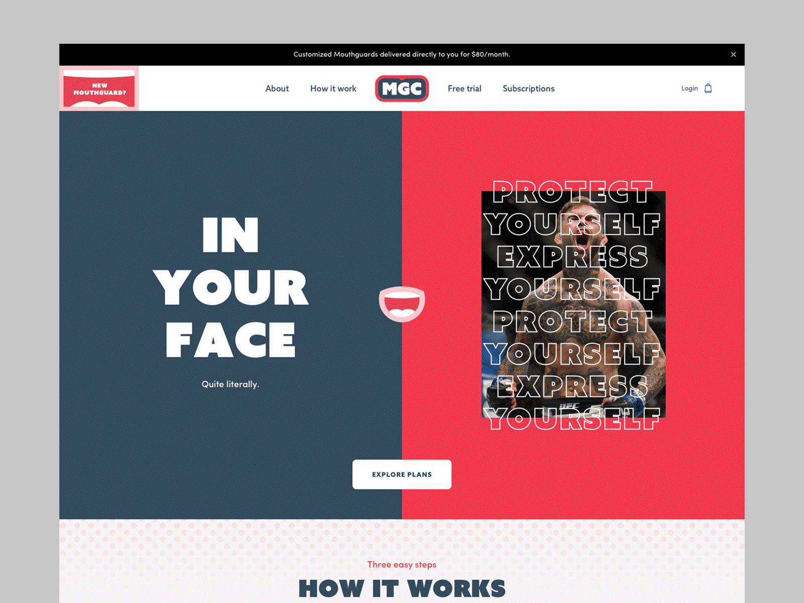 Mouthguard Club | Homepage Concept fun header homepage minimal mouthguard retainer shopify ui ux web design webdesign webpage website website design