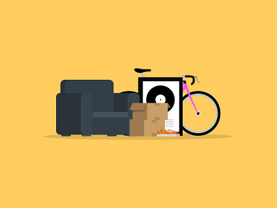 Junk | Illustration bicycle bike boxes chair flat poster shoes simple sofa storage trainer vinyl
