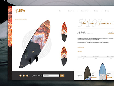 Album Surfboards | Product Page Concept album checkout concept ecommerce product product page shop surf surfboard surfing webdesign website