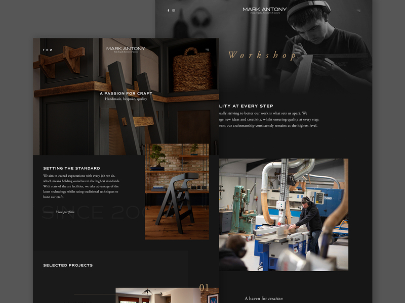 Mark Antony | Home & Workshop Pages branding header homepage ui web design webpage website website design