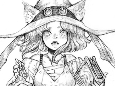 Witch And Ghost anime cat fantasy art illustration manga mangaart pencil art traditional drawing witch witch hat
