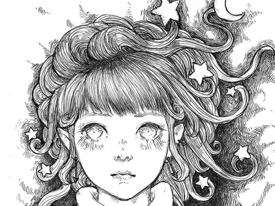 Star Dust anime fantasy art freehand drawing ink ink drawing inktober inktober 2018 magical girl manga mangaart stars