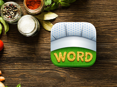 Word Snack App Icon app chef crisp food game icon ios iphone salad snack wood word