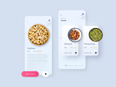 healthy food app branding card cashew design food food app healthy new pink skeuomorphism ui white