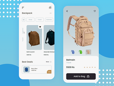 Backpack Retailer Store app backpack bag buy cart design ecommerce figma free interface store ui uidesign ux uxdesign