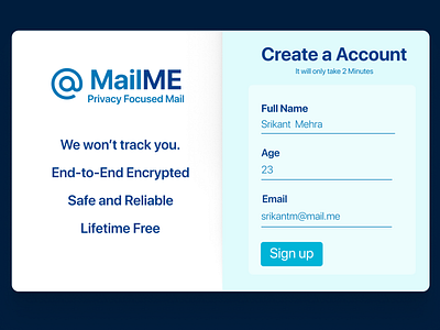 MailME Email Service | Sign up page