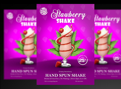 Strawberry Shake Flyer PSD Template creamy strawberry flyer creative design flyer shake design shake flyer strawberry strawberry shake flyer