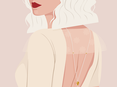 Woman in white back beauty character design color illustration design digital drawing dress hair illustration illustrator jewelry lips mysterious necklace portrait skin vector wedding woman
