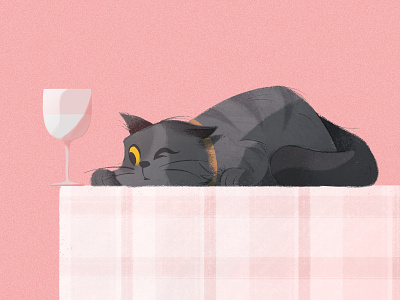 One more push cat character glass illustration pink procreate table