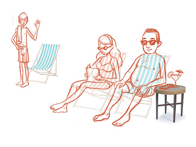 Beach Couple (Character Sketch) animation beach beach chairs character couple man margarita sitting sketch swimsuits woman