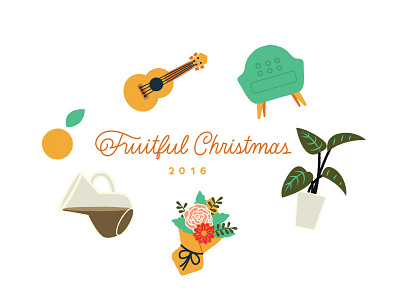 Christmas Envelope Detail chair chemex christmas envelope flowers illustration lettering orange plant script ukulele