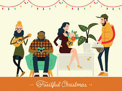 Fruitful Christmas Card 2016 card christmas flat hand lettering hipsters illustration people vector