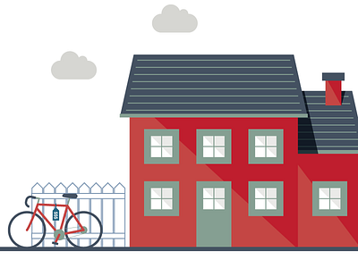 More houses! bike blue clouds fence for sale green house price tag red street