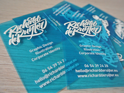 My new contact cards! 3dprint blue business card contact cards opaque pms639c rdr richard de ruijter stationary