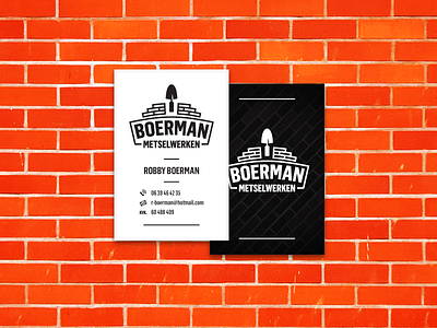 Boerman Metselwerken Contact Cards black boerman bricks brickworks mason masonry minimal shovel simple tools trowel white