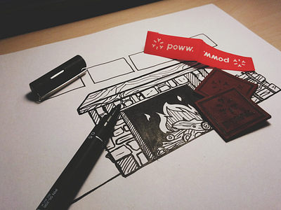 poww. website illustrations black fire fireplace illustration labels leather poww red unipen white wip wood