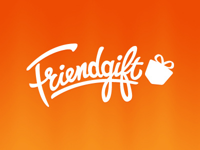 Friendgift Logo bouncy calligraphy curly friend friendgift friendly gift icon lettering letters logo orange package present type writing