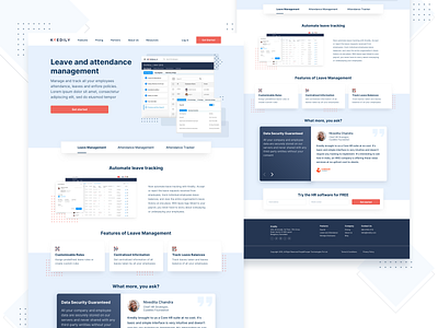 Kredily - Features Page attendance management features page kredily landing page leave management product design testimonial ui web design website design