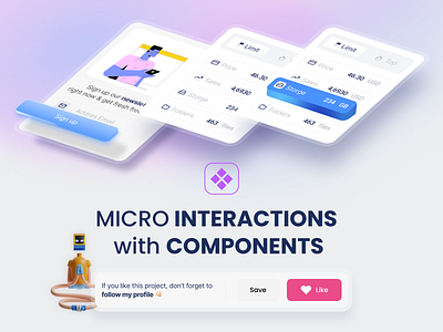 Micro interactions with components animation autolayout buttons cards components composition design dribbble figma interaction newsletter processdesign ux