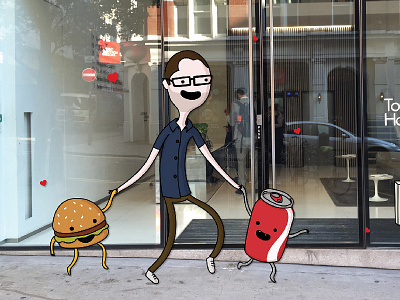 Lead astray burger can cartoon skipping