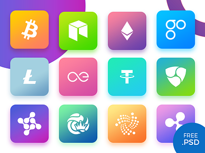 Cryptocurrency Icons app currency cypto free gradient icons ios mobile ui