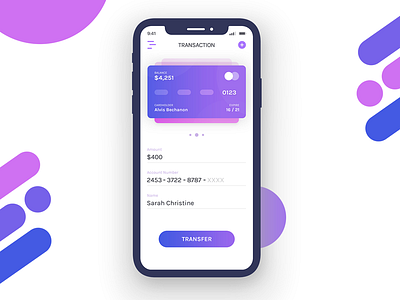 Transaction Screen app. card ios iphonex money transfer