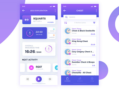 Gym App android app clean dashboard fitness gradients gym ios mobile purple squarts