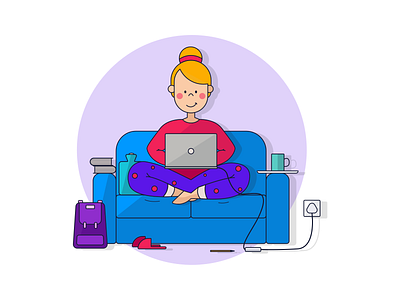 WORK FROM HOME - Sofa Edition art blue design designer digital digital art graphic illustration illustrator laptop pink purple sketch vector work work from home