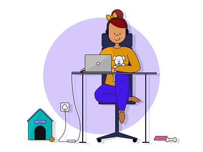 WORKING FROM HOME - Dog Lover 🐶 animal blue design dog dogs friend graphic illustration illustrator laptop pink purple sketch vector work working from home