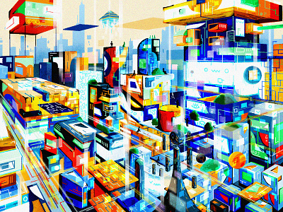 Future civilization city colorful concept design flat flat design future future prospects futureform futurewave happy illustration illustrator modern people ui