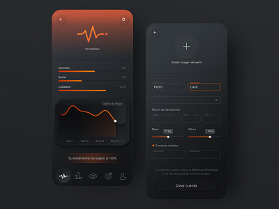 PronosticApp® 3/3 app black fitness flat design interaction mobile orange typography ui ux web design