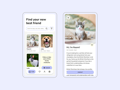 Animal adoption app 🐶 animal adoption app design mobile