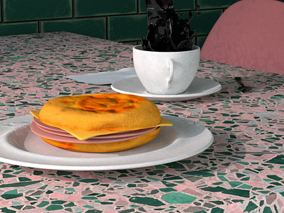 Steve's Deli Cookbook • Scene Dev breakfast c4d cinema 4d diner food food photography redshift render rendering retro sandwich substance substance painter terrazzo