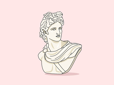 Apollo Bust ancient greece ancient greek apollo bust classic art deity flat god illustration mythology olympia pink religion roman sculpture statue vector young man