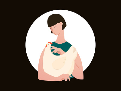 Woman With Hen bird character chicken dark design female flat girl hen illustration pet vector woman young