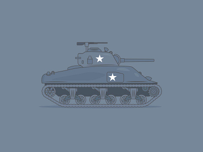 Sherman Tank american army barrel blue design flat gun illustration linear military missiles tank vector vehicles war weapon world war 2