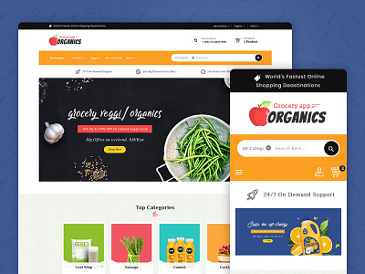 Organics – Grocery App & Market – eCommerce Responsive Theme ecommerce food fruits milk opencart prestashop responsive shopify templatetrip woocommerce wordpress